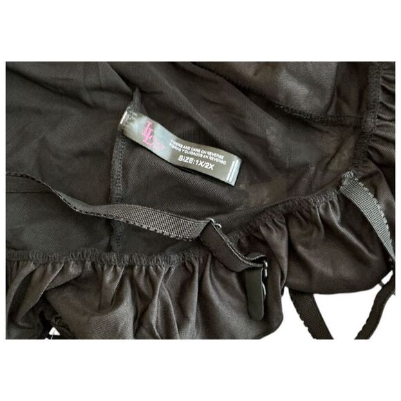 Lovely Lies Black Lace Up Corset Garters G String Lingerie 1X-2X - Picture 9 of 9